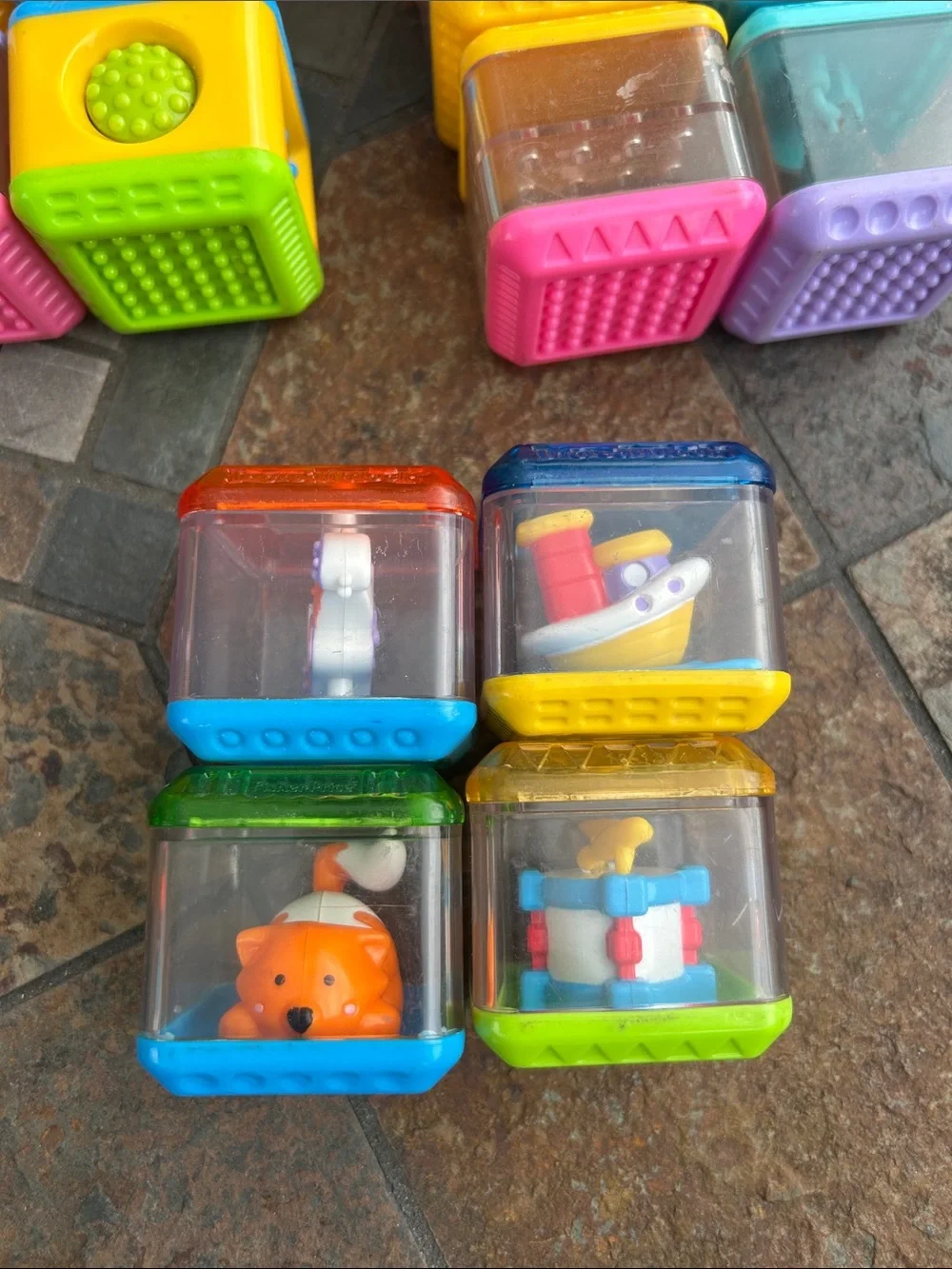 Vintage Fisher Price Peek A Boo Colorful Alphabet and Sensory Toy Blocks Lot‎ 84